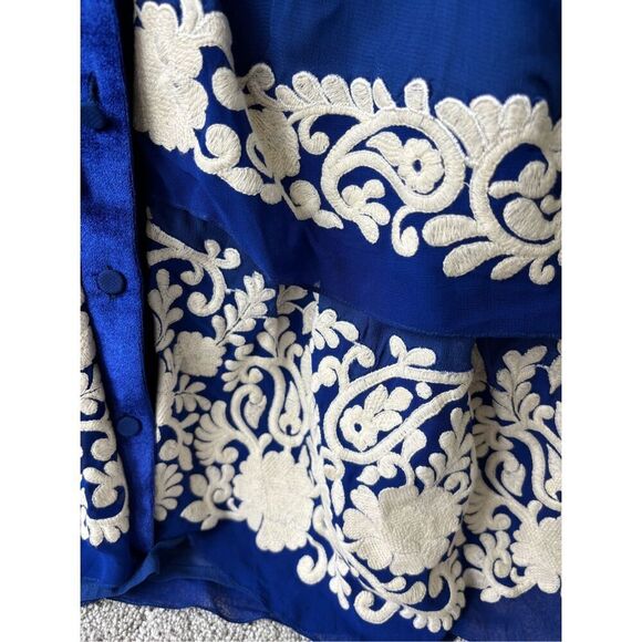NWT Mynahs Reynu Taandon Royal Blue Tiered Embroidered Sleeveless top, $228 Medi - Picture 6 of 9